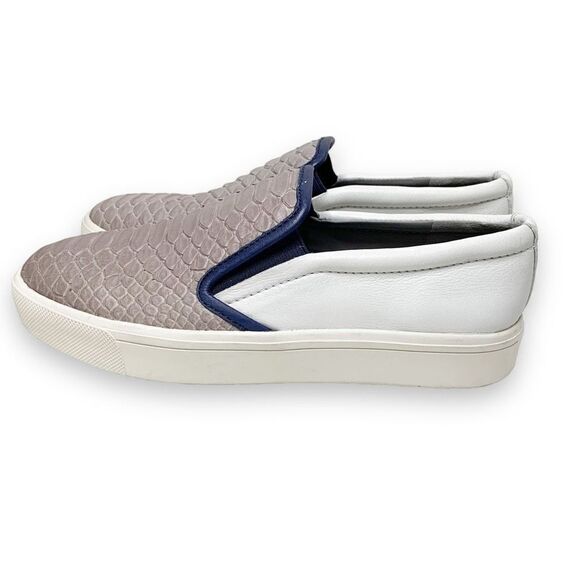 Vince Two-Tone Ivory Gray Banler Crocodile Snake Skin Slip Ons Women’s Size 6.5M - Picture 3 of 10